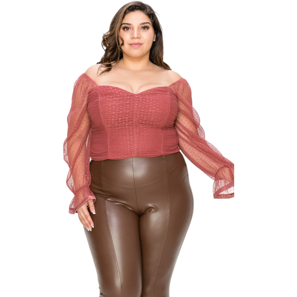 Plus Size Sheer Polka Dot Sweetheart Top