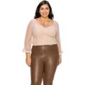 Plus size sweetheart top with sheer mesh sleeves