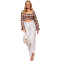 Plaid Twist-Front Crop Top