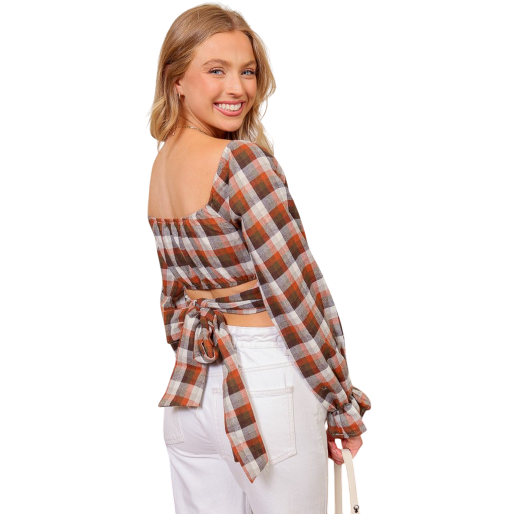 Plaid Twist-Front Crop Top