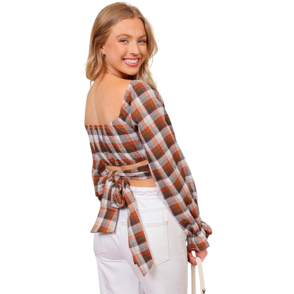 Plaid Twist-Front Crop Top