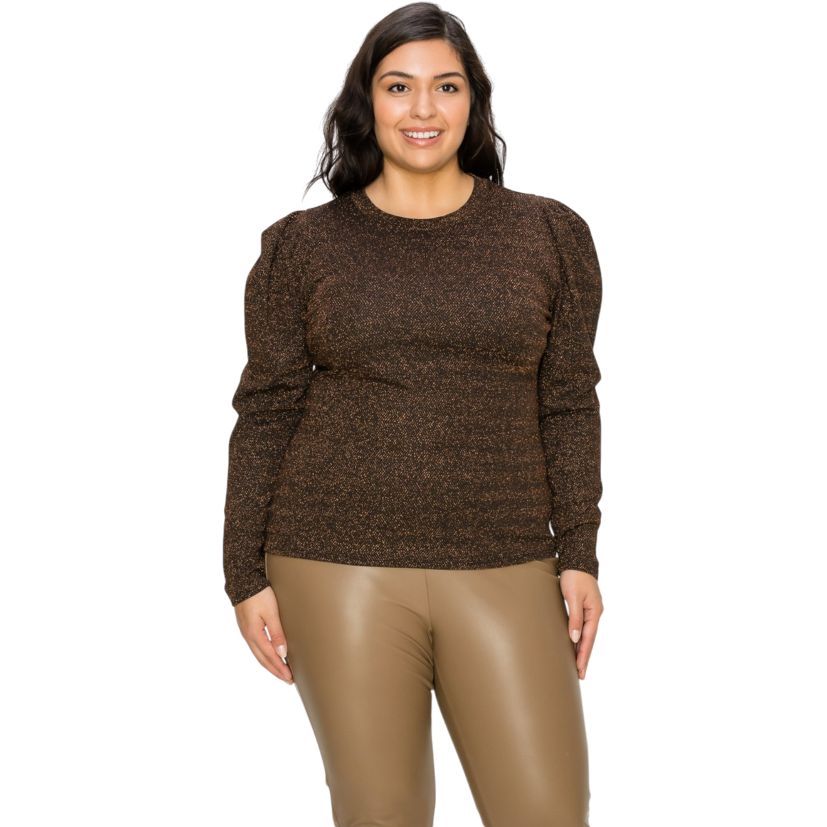 Plus size sparkling long sleeve top styled for fall