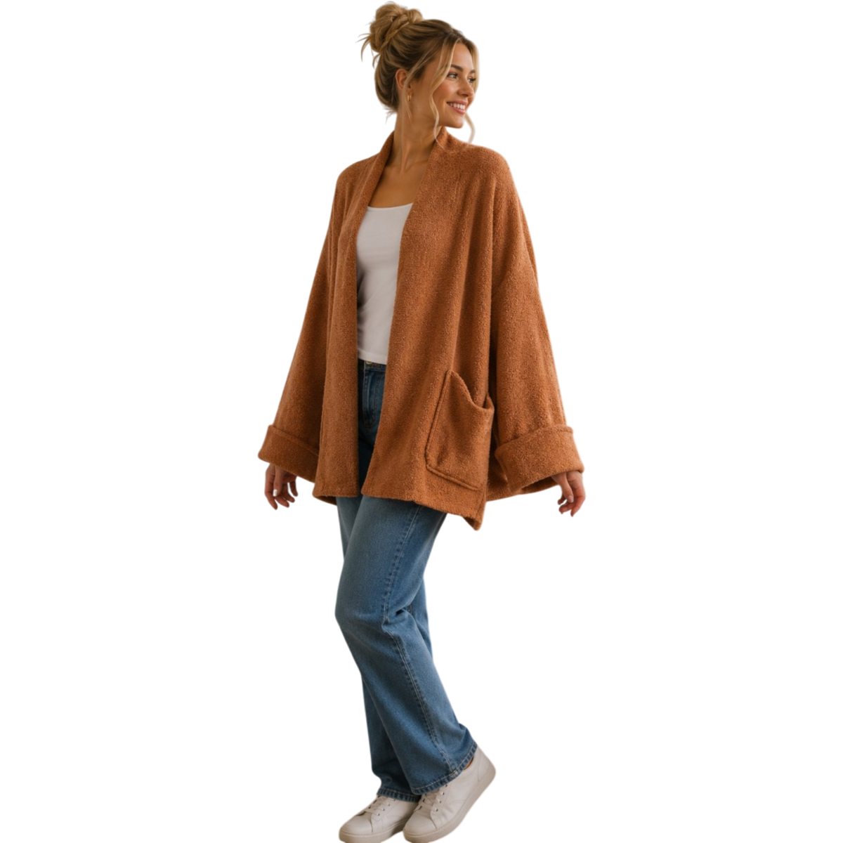 Plush Open-Front Pocket Cardigan