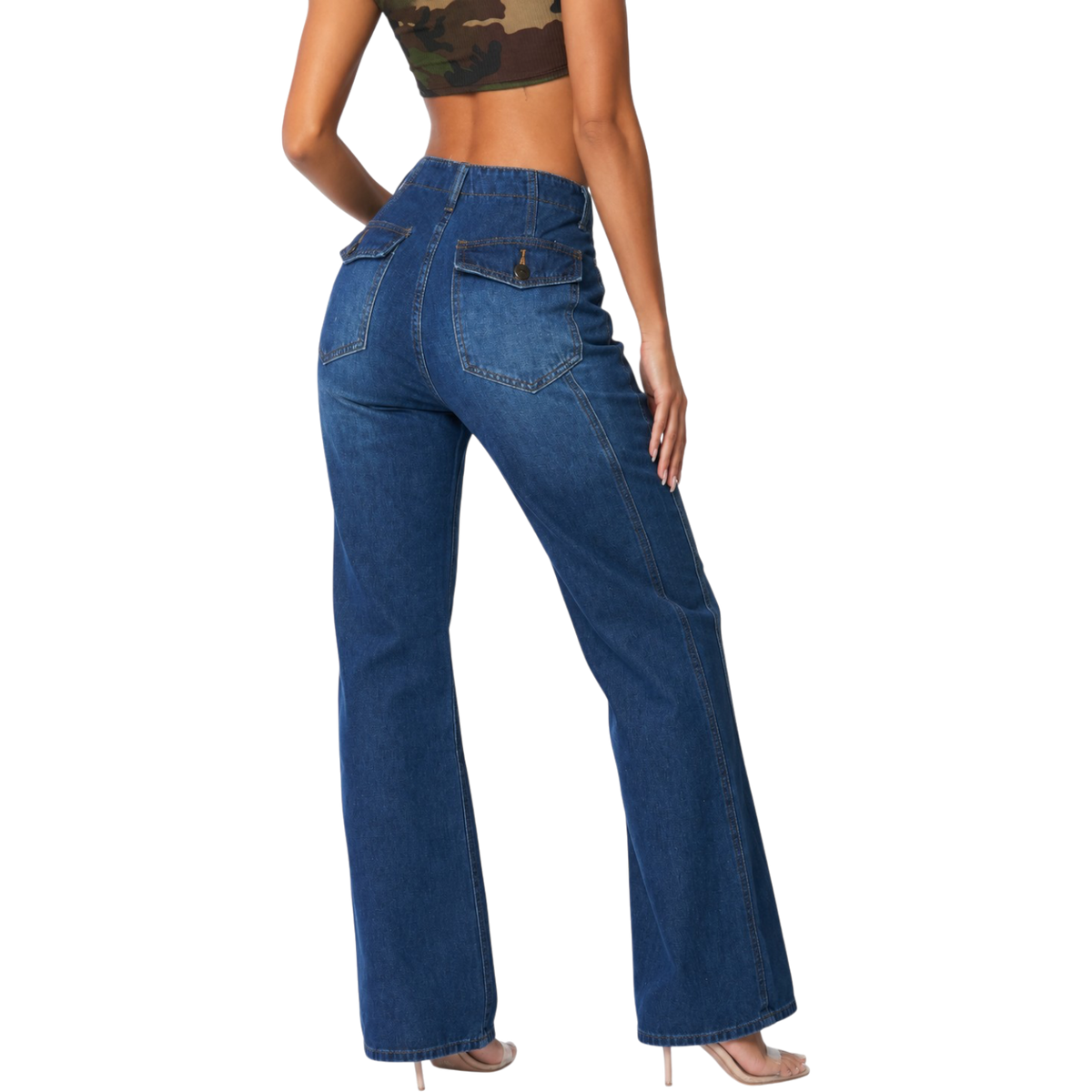 Wide Leg Jeans Women Denim High Waist Pants None Stretchy