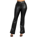 Black faux leather high-waist flare pants