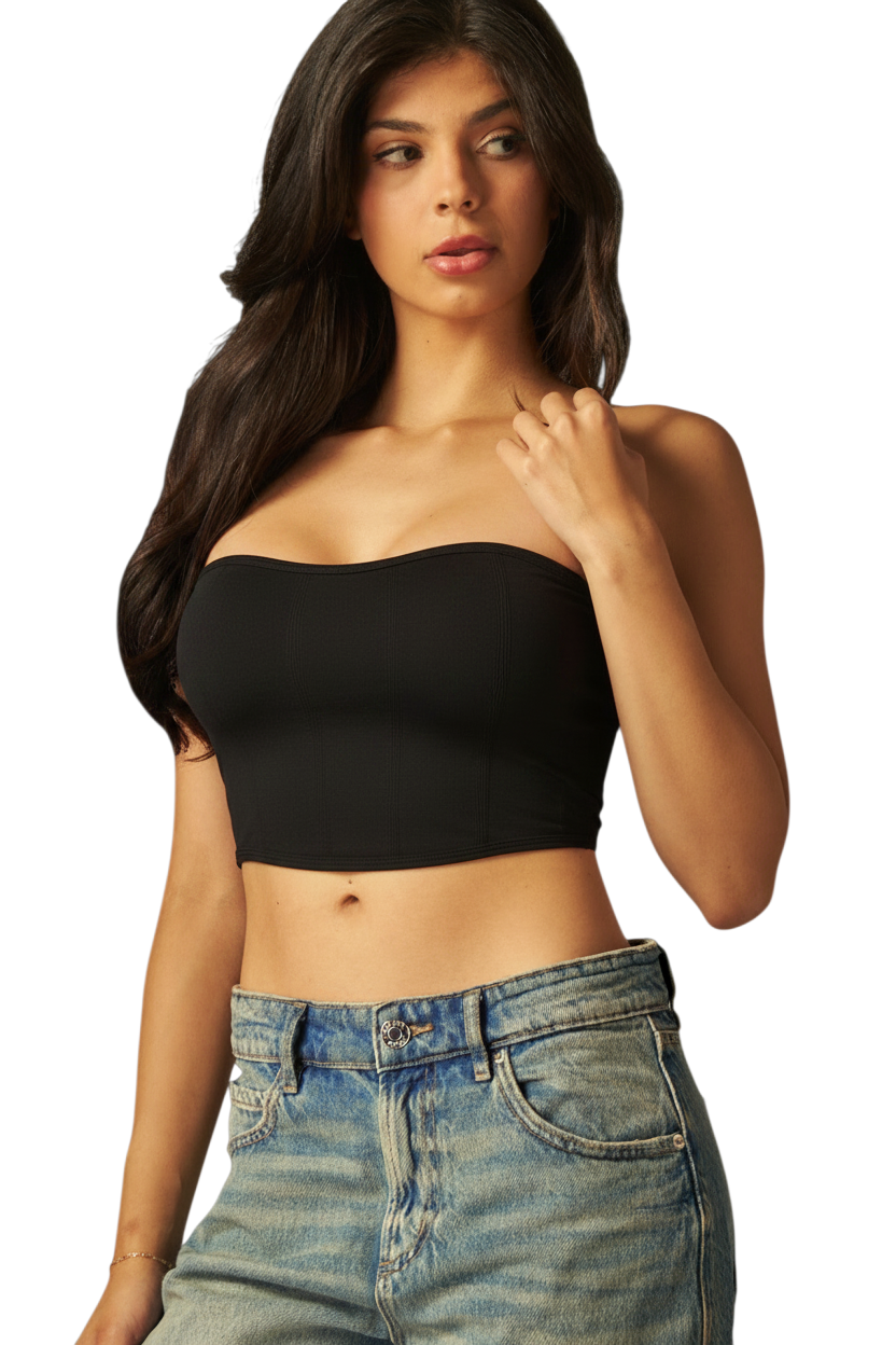 Seamless Textured Built In Bra Shaper Bandeau Top