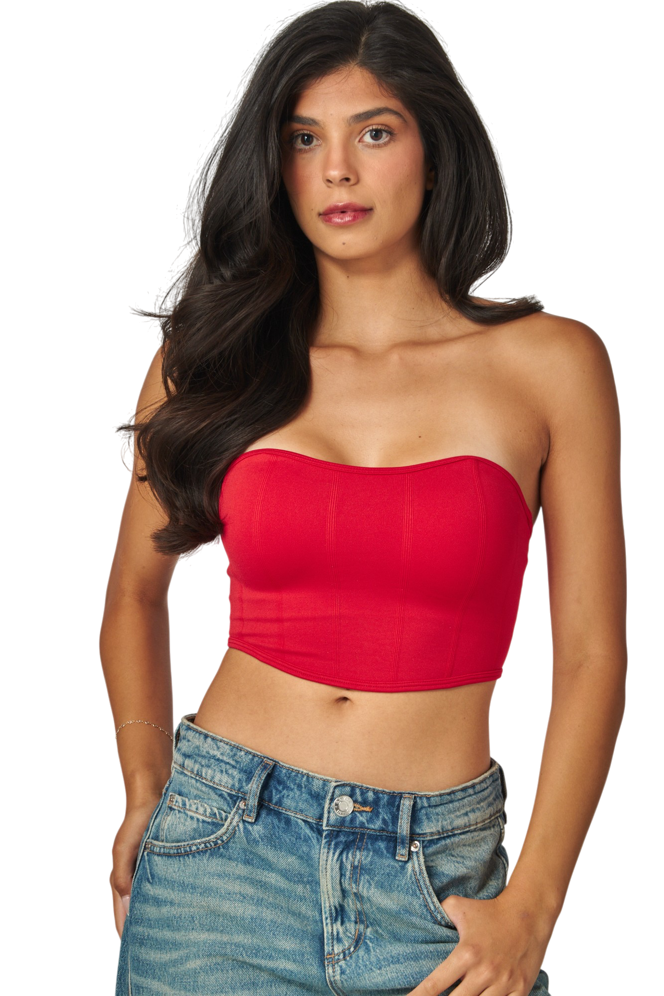Seamless Textured Built In Bra Shaper Bandeau Top