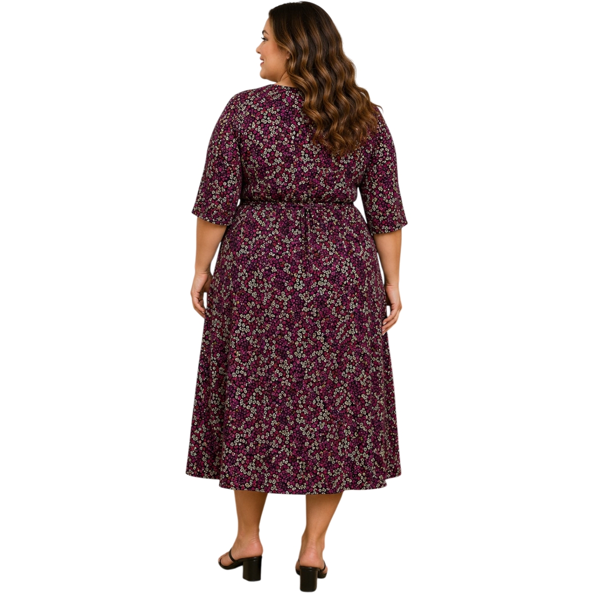Plus Size Berry Floral Empire-Waist Midi Dress