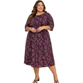 Plus Size Berry Floral Empire-Waist Midi Dress