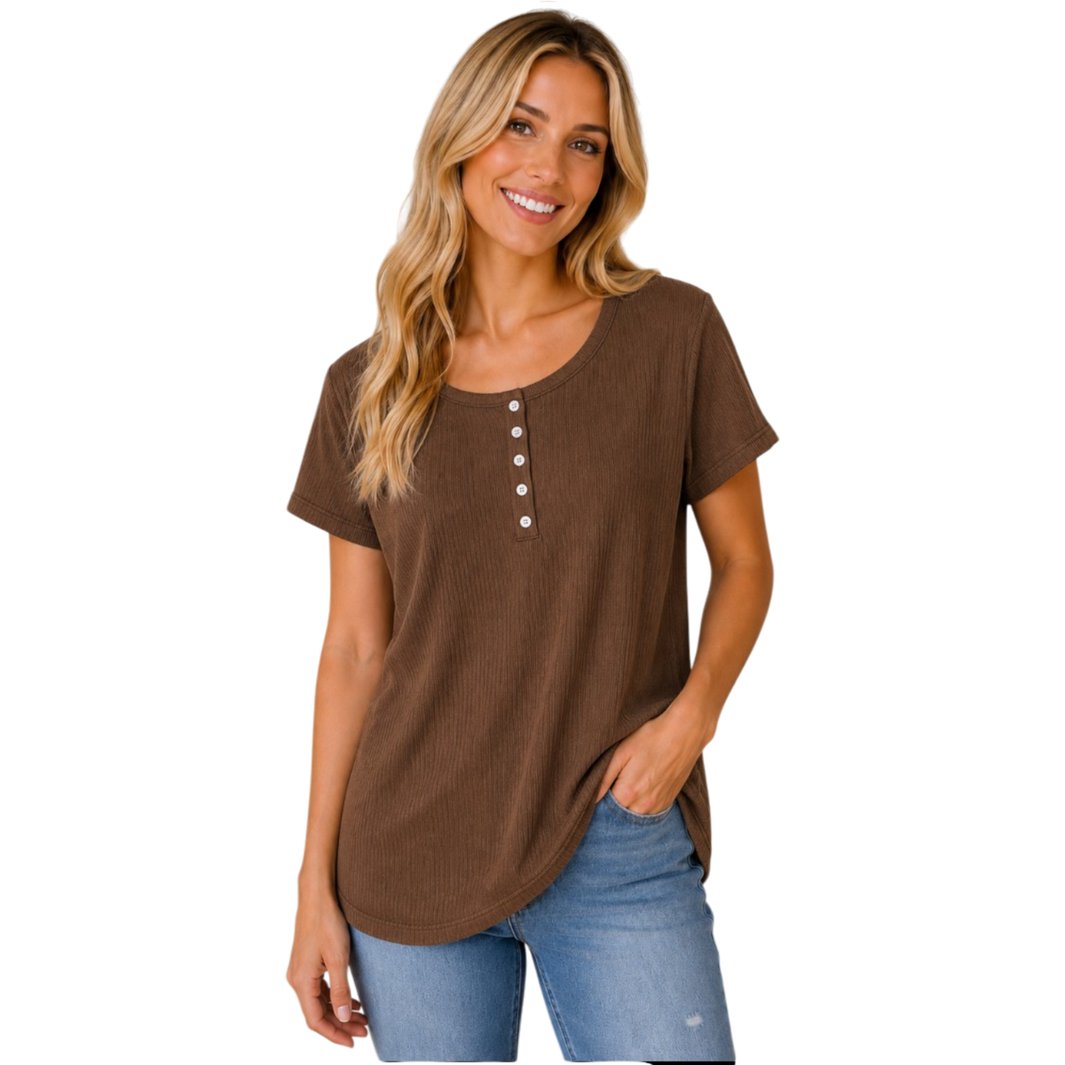 Blow Out Rib Button Top