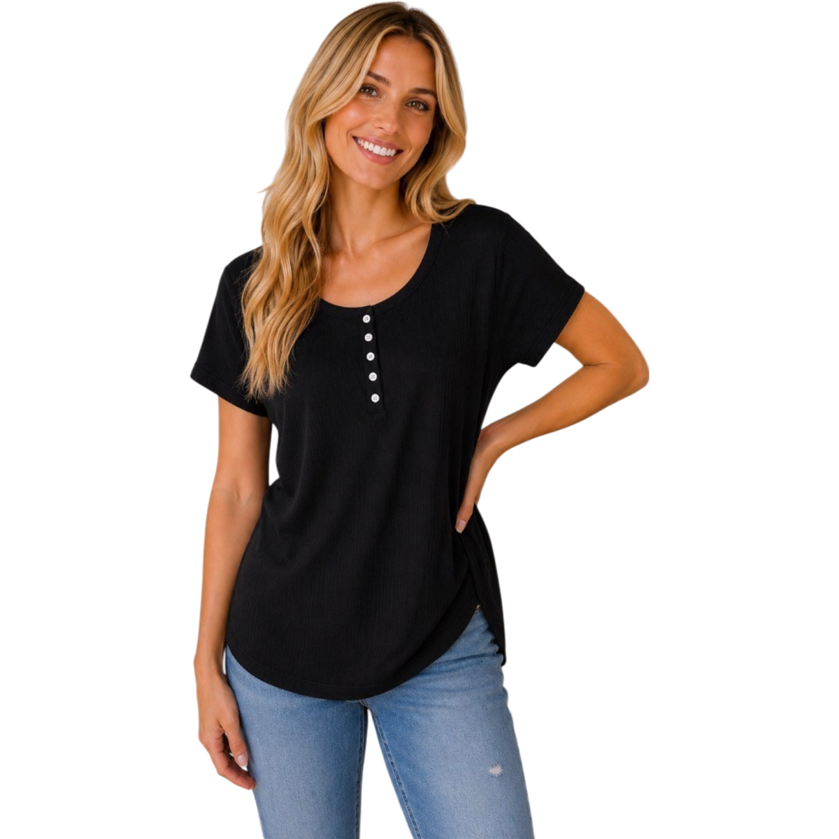 Blow Out Rib Button Top