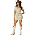 Belted Stretch Cotton Twill Western Mini Dress