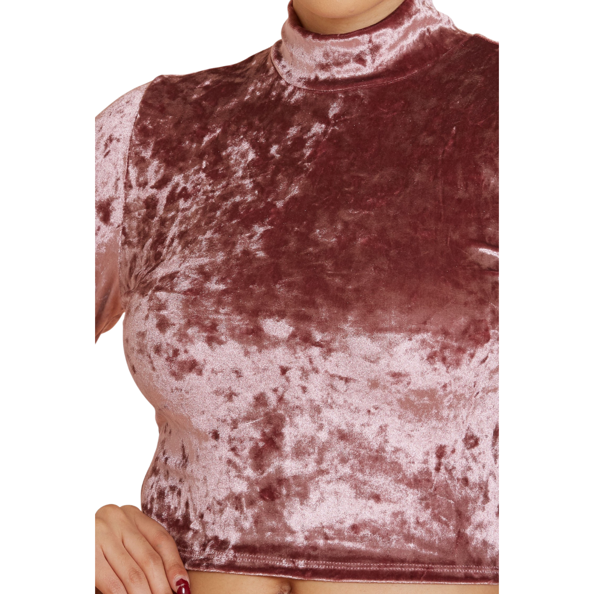 Velvet Mock Neck Long Sleeve Crop Top