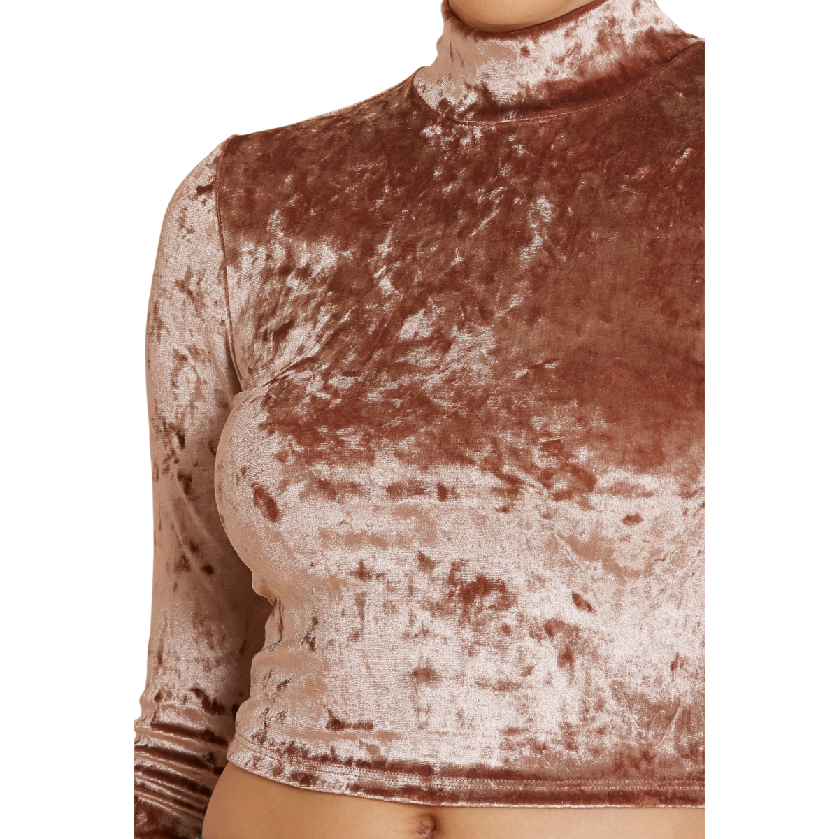 Velvet Mock Neck Long Sleeve Crop Top