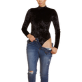 Black crushed velvet mock neck bodysuit