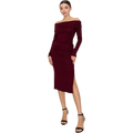 Off-shoulder ruched slit midi dress