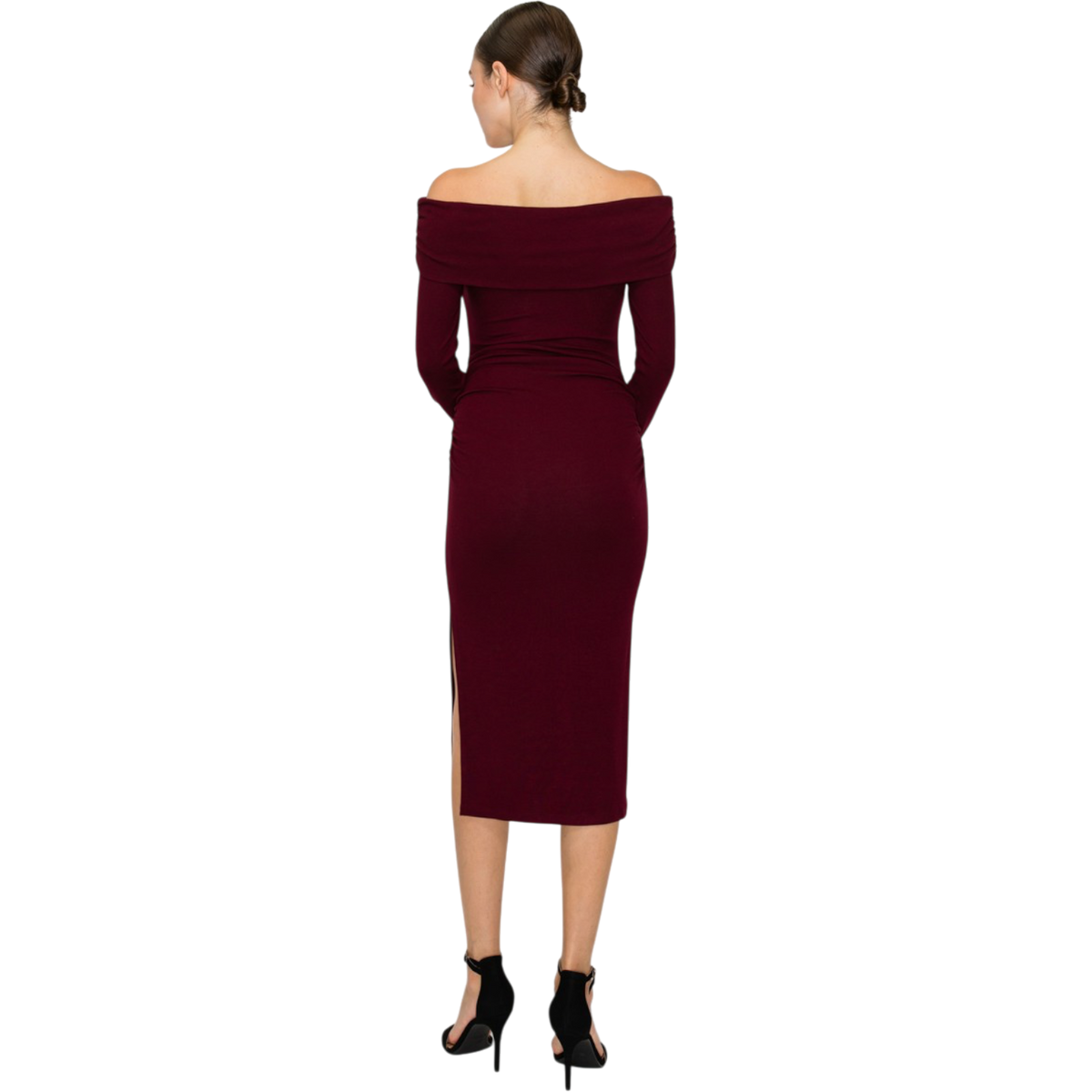 Back view of off-shoulder midi dress