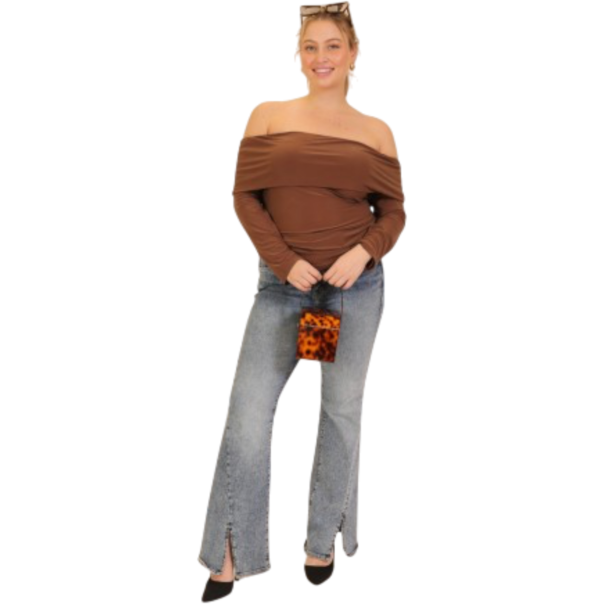 Plus Size Off-Shoulder ITY Long Sleeve Top