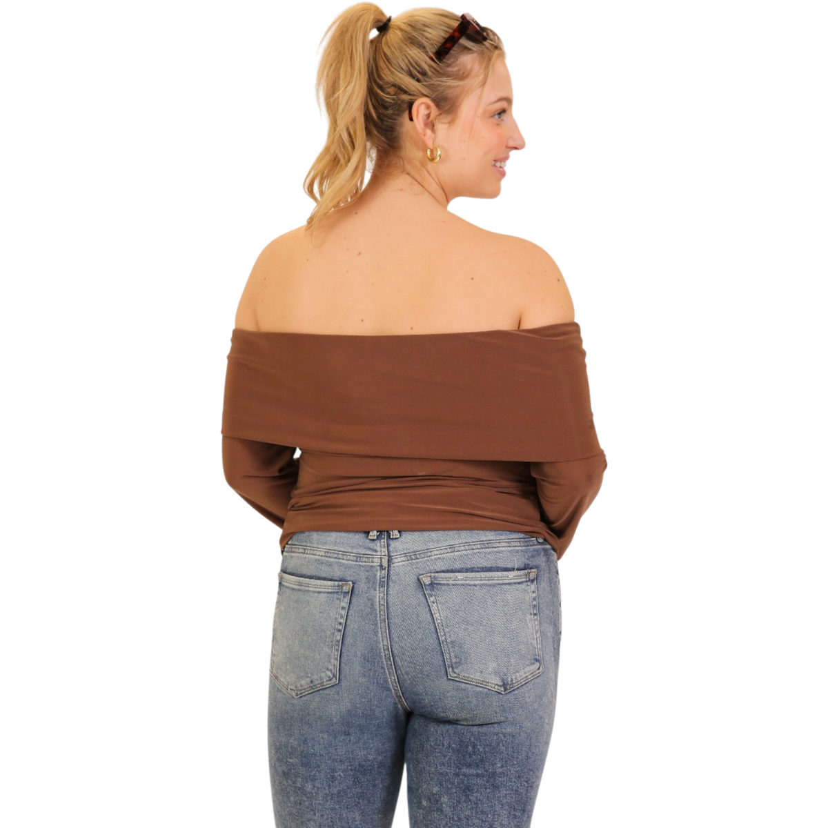 Plus Size Off-Shoulder ITY Long Sleeve Top