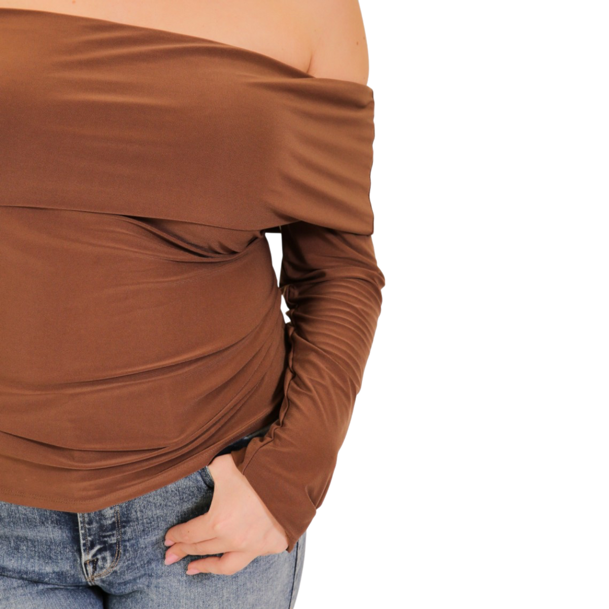 Plus Size Off-Shoulder ITY Long Sleeve Top