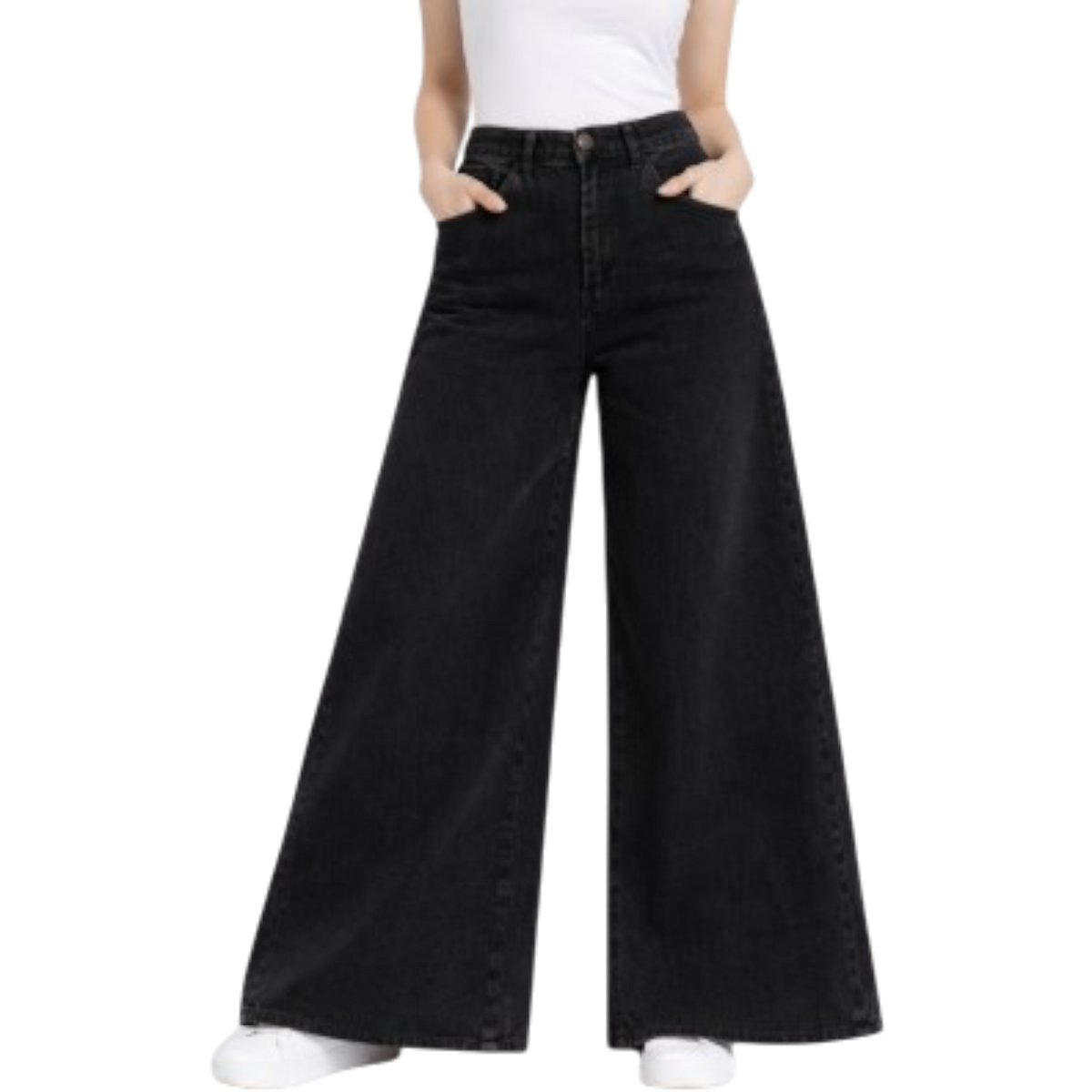 High Waist Black Denim Pants Pocket Baggy Jeans Wide Legs