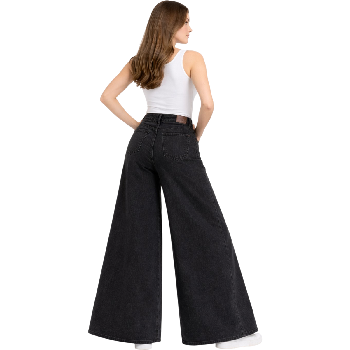 High Waist Black Denim Pants Pocket Baggy Jeans Wide Legs
