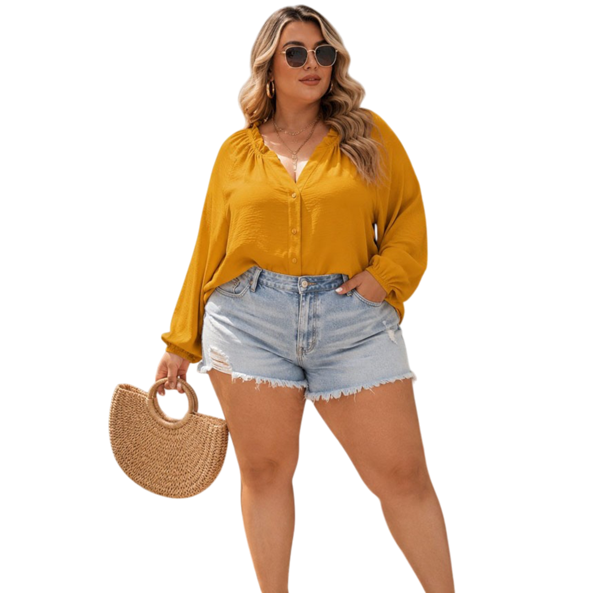 Plus Size Airflow Ruffle Neck Blouse