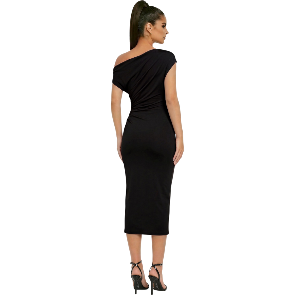 Back view of asymmetric midi dress