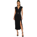 Belted surplice slit midi dress