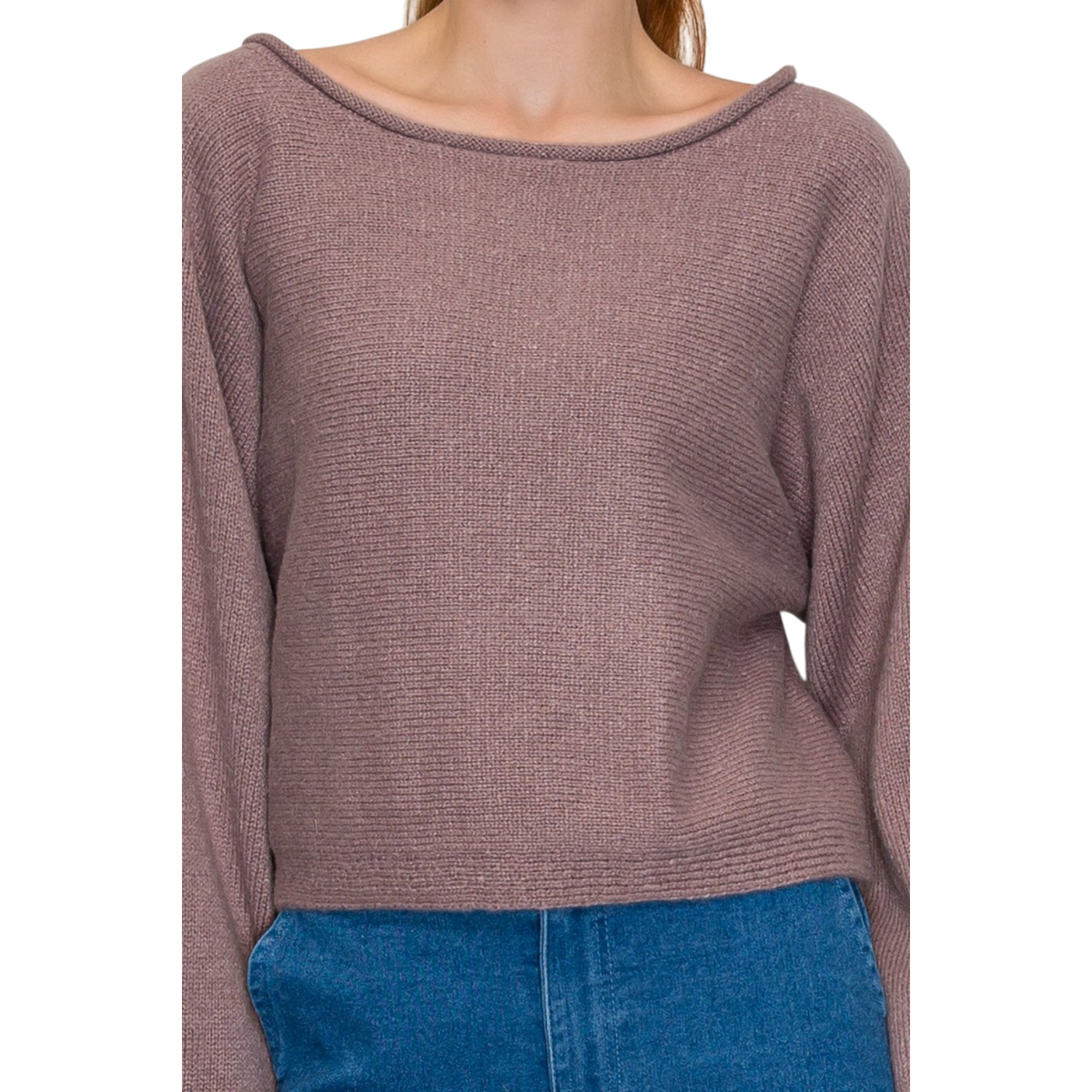 Close-up of ribbed knit cropped sweater top