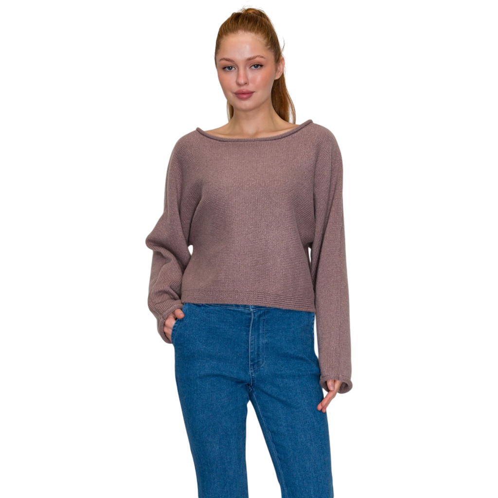 Cropped ribbed knit sweater top
