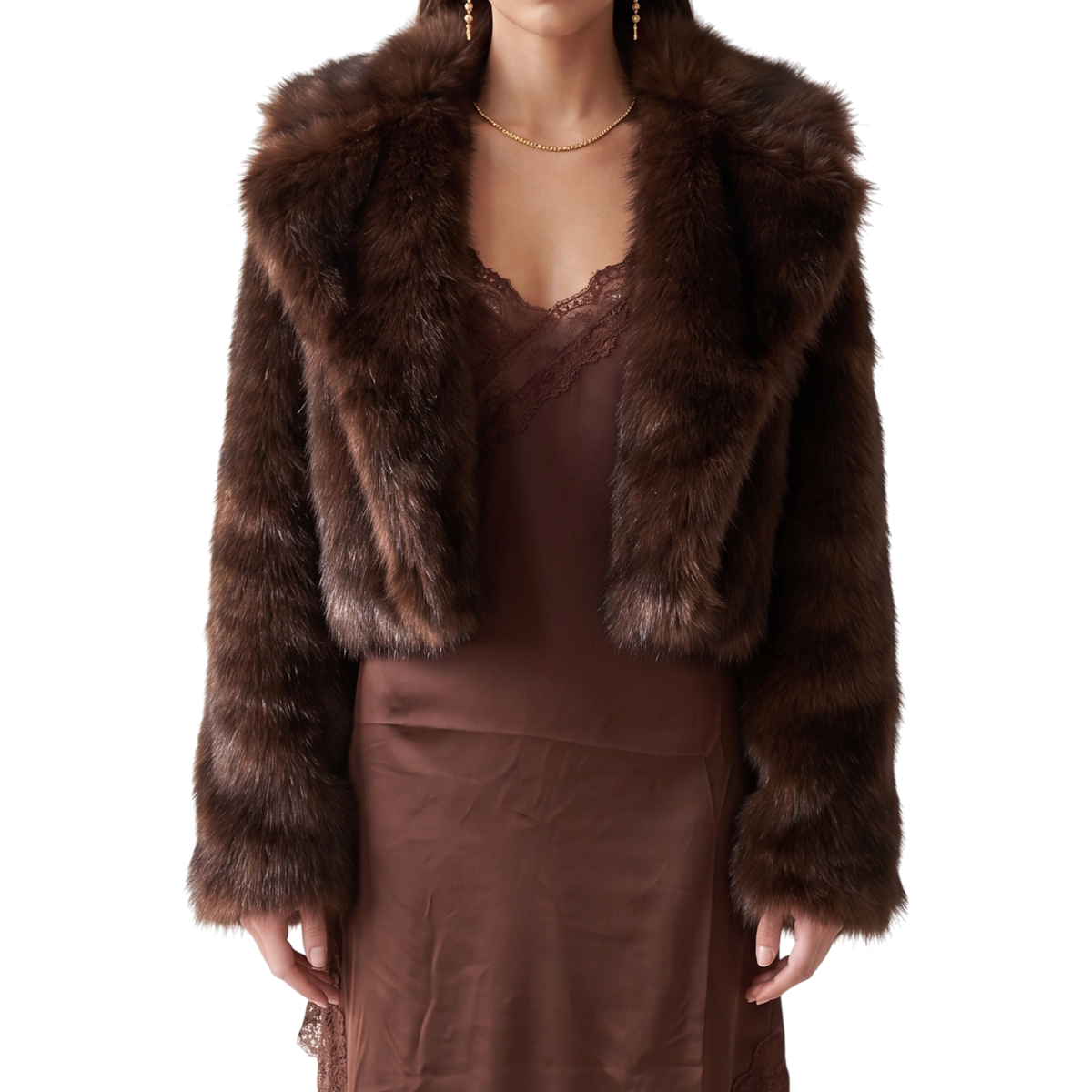 Close-up of plush faux fur jacket texture