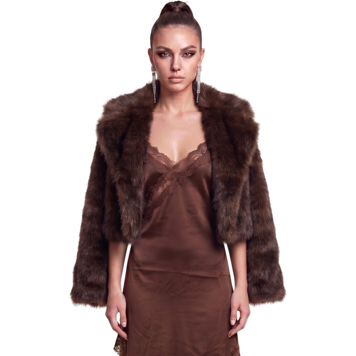 Faux fur cropped jacket with notched collar