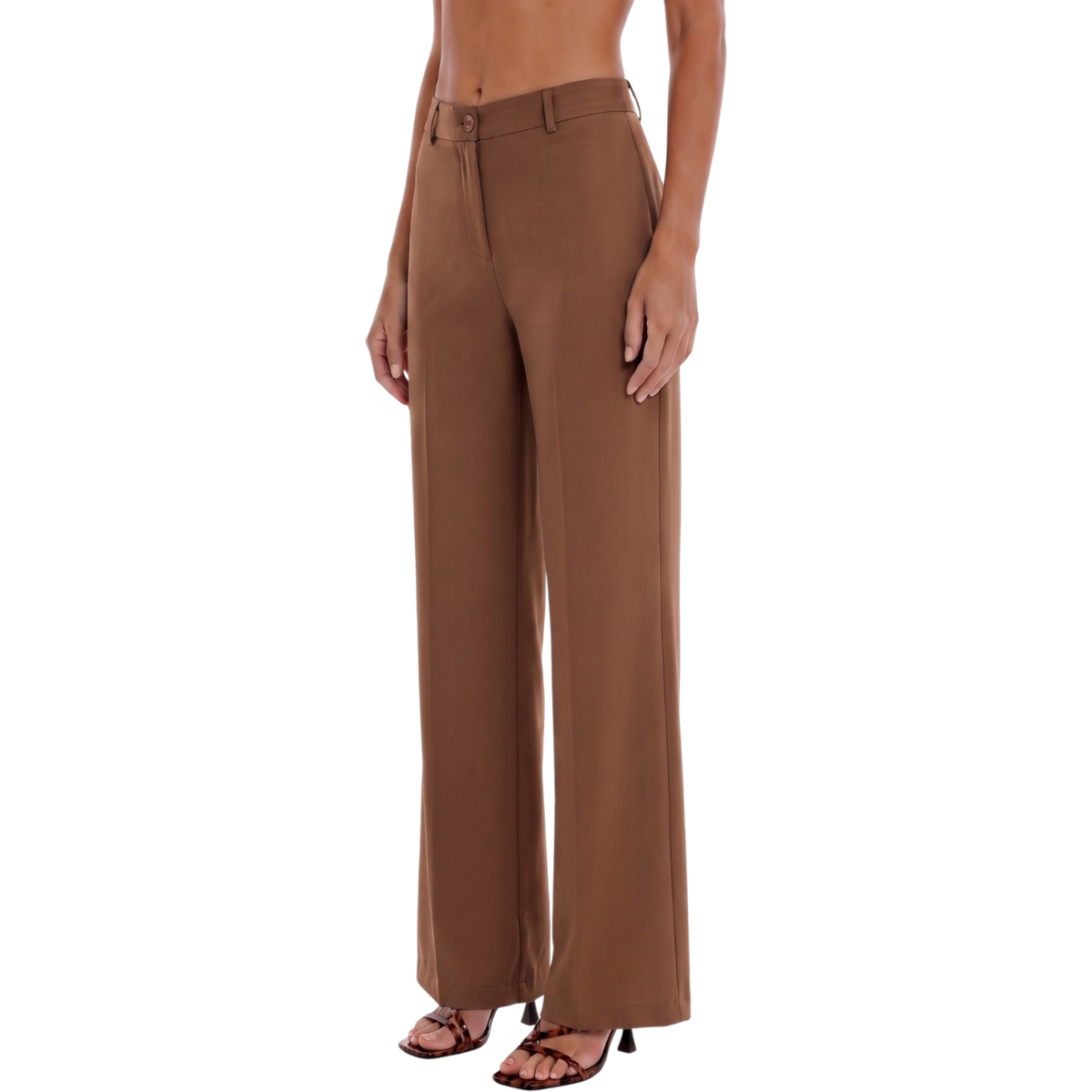 Front view of high-waist wide-leg trousers