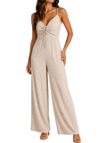 Ruched Tie-Front Wide-Leg Jumpsuit