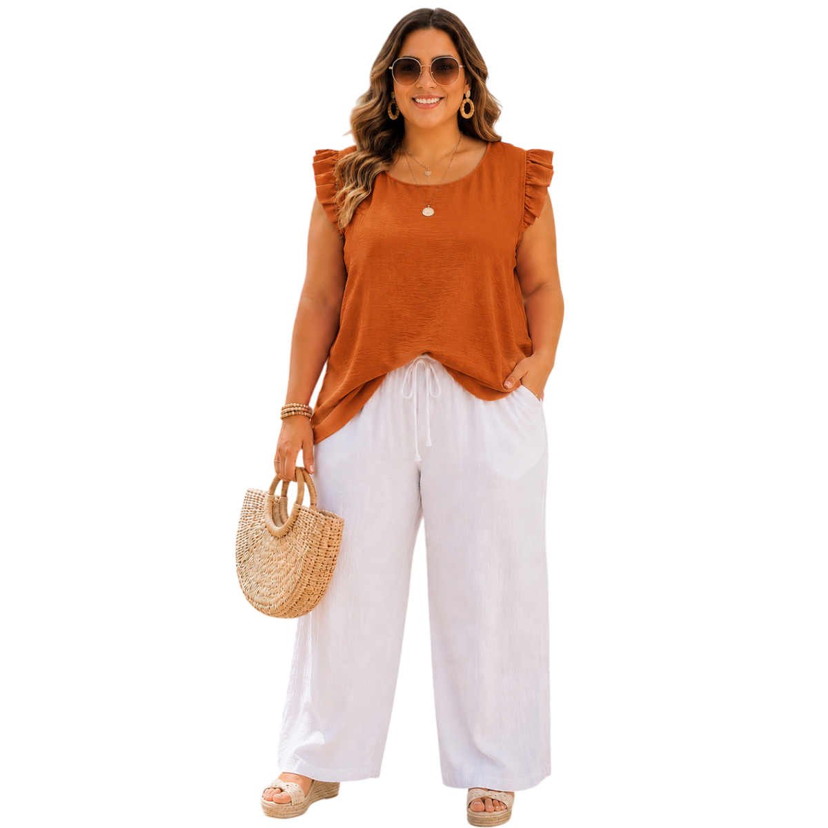 Plus Size Ruffle Cap Sleeve Blouse