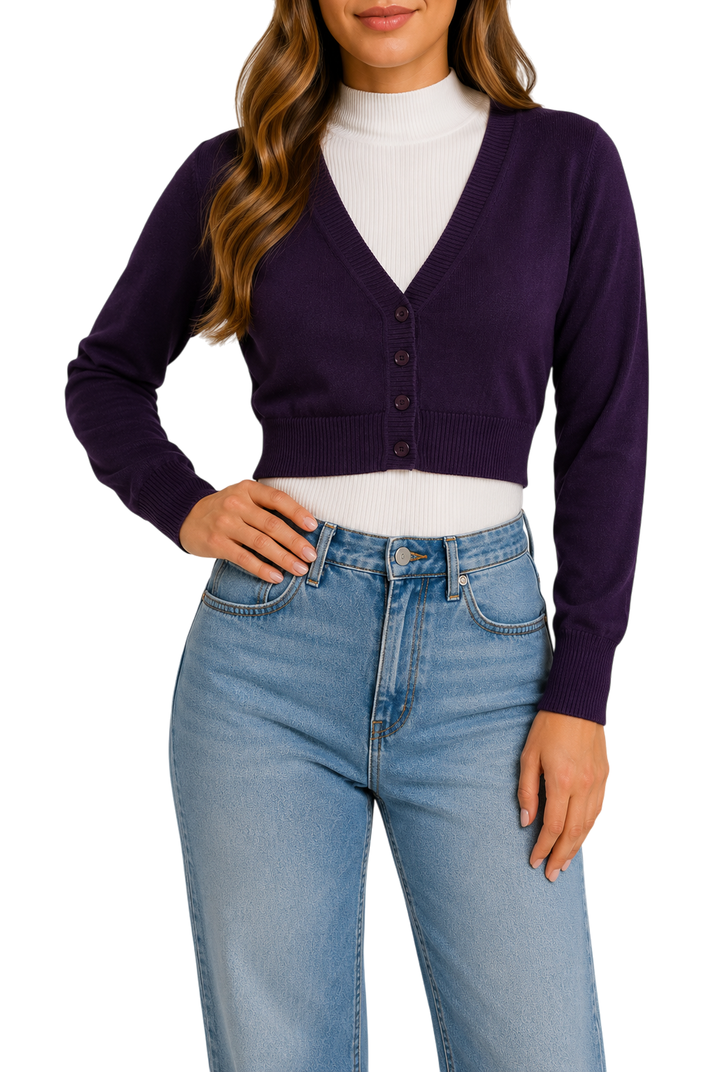 V-Neck Button-Front Crop Cardigan - Dark Grey front view