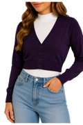 V-Neck Button-Front Crop Cardigan - Dark Grey detail view