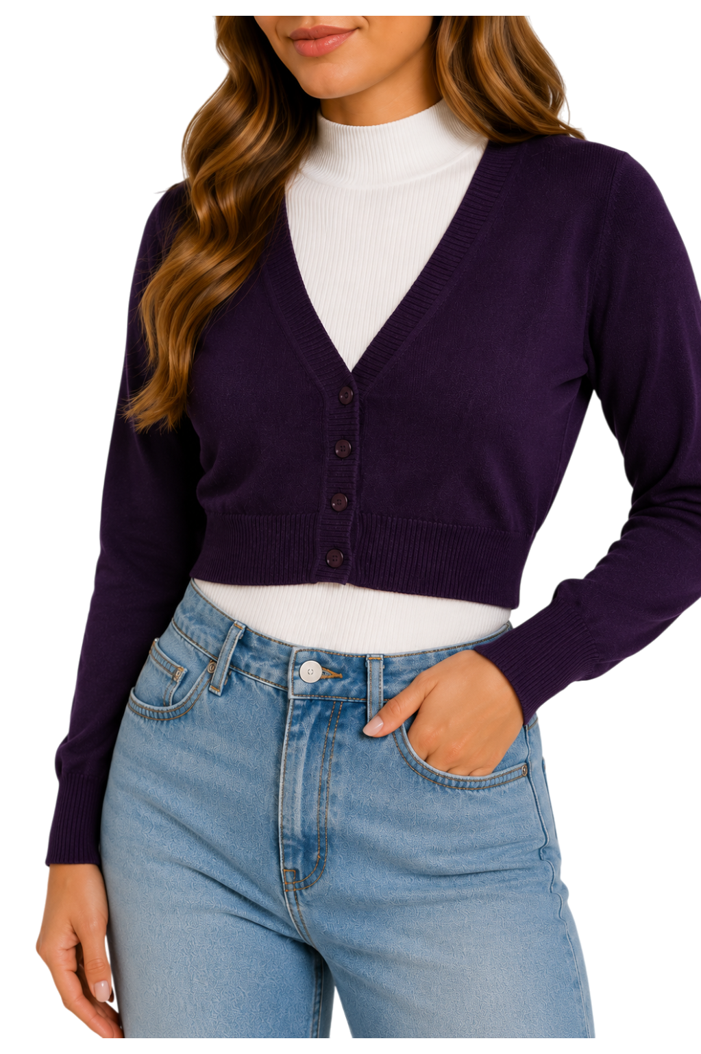 V-Neck Button-Front Crop Cardigan - Dark Grey detail view