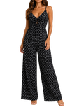 Boho Print Tie-Front Wide-Leg Jumpsuit - front view full length