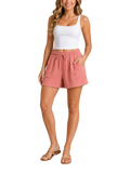 Gauze drawstring shorts in dusty rose - full body front view