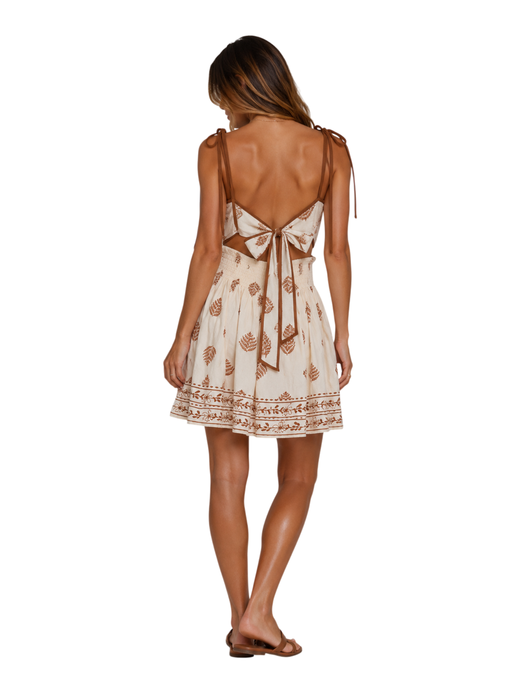 Boho Leaf Tie-Back Mini Dress - Back View