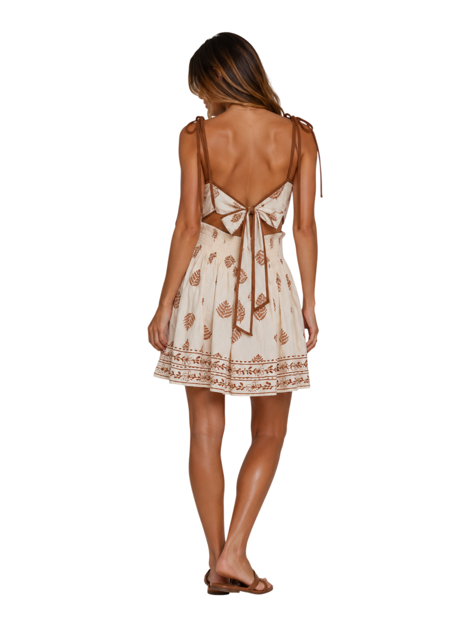 Boho Leaf Tie-Back Mini Dress - Back View