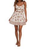 Boho Leaf Tie-Back Mini Dress - Front View