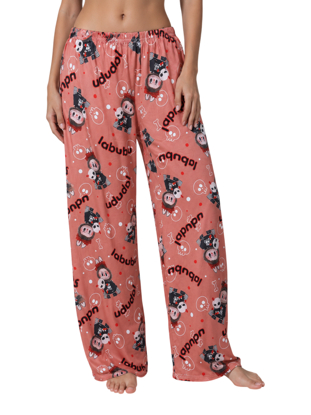 Labubu print pajama pants - full body front view