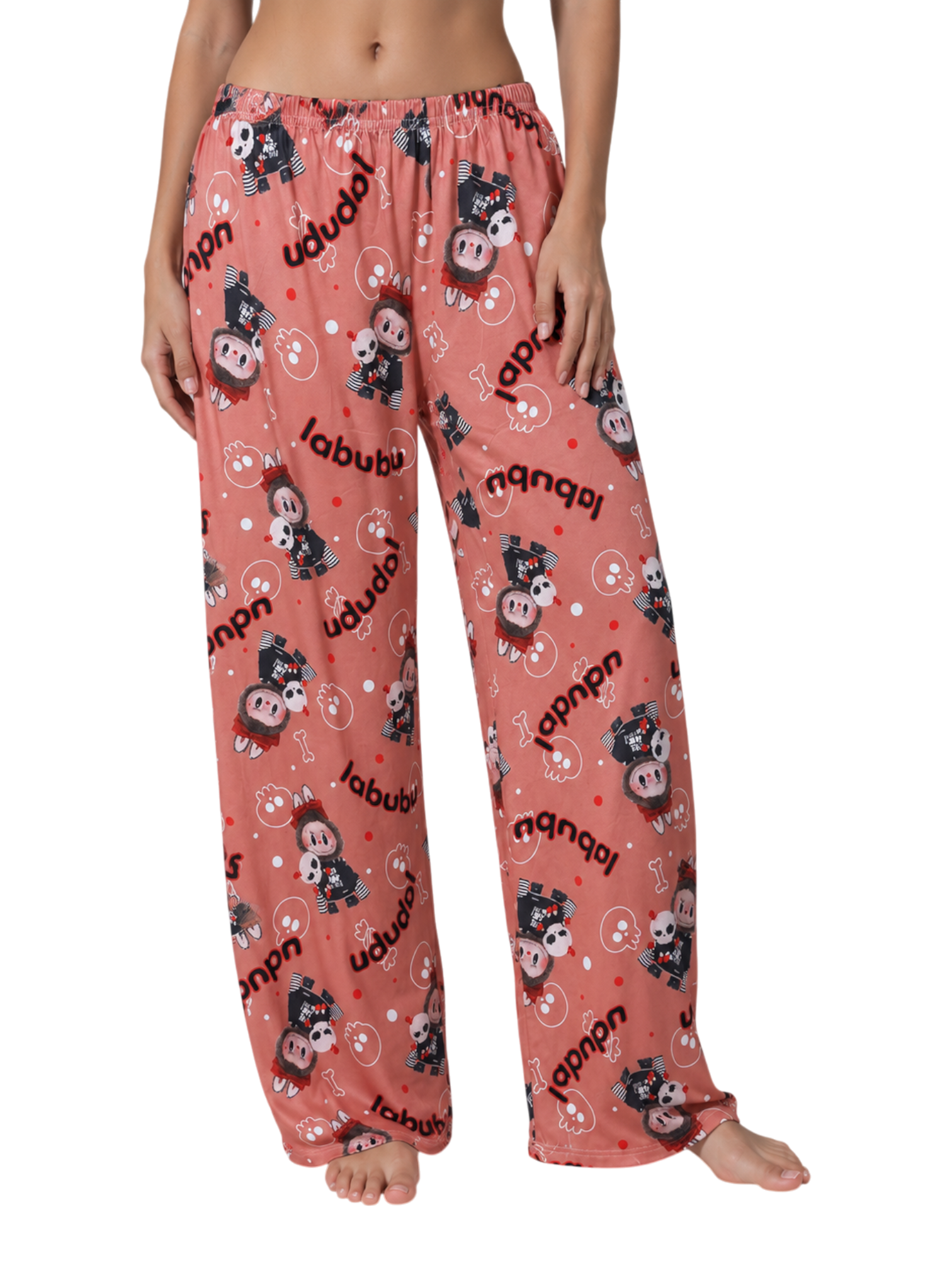 Labubu print pajama pants - full body front view
