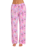 Labubu star print pajama pants in pink - close up front view
