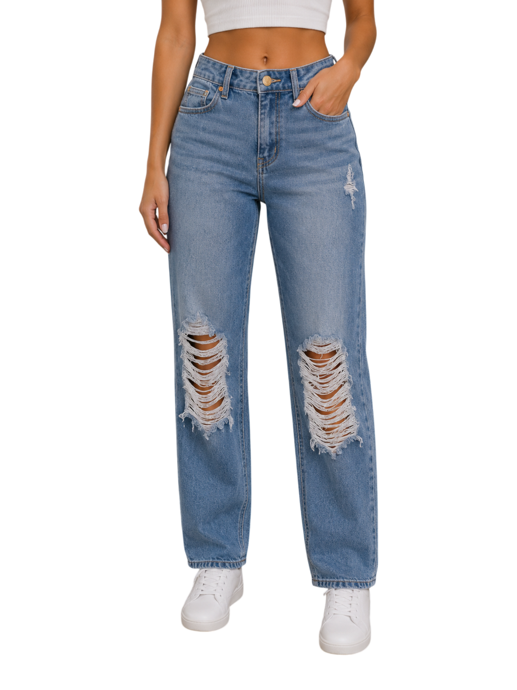 High-Rise Distressed Straight Leg Jeans - back view