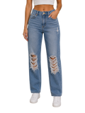 High-Rise Distressed Straight Leg Jeans - back view