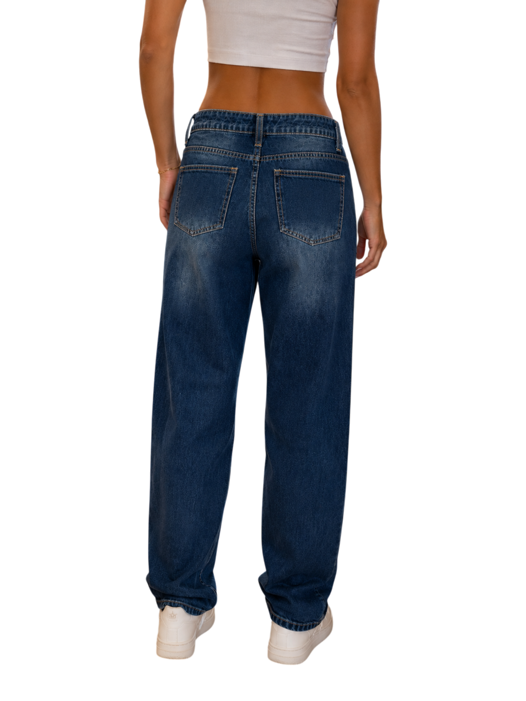 Dark Wash Distressed Baggy Jeans - back view